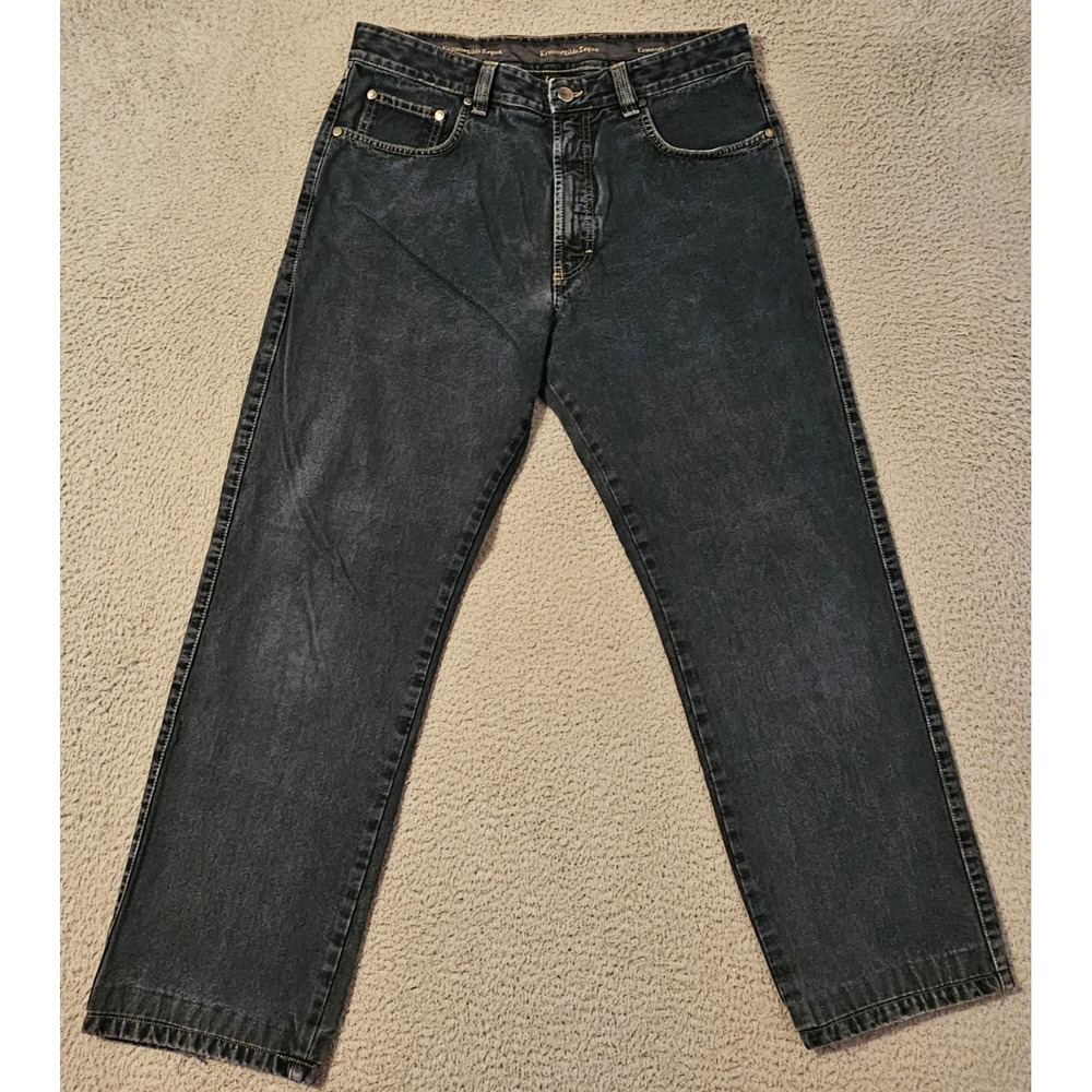 Ermenegildo Zegna Mens Black Straight Leg Jeans Made in Italy Size 34 x 27.5"